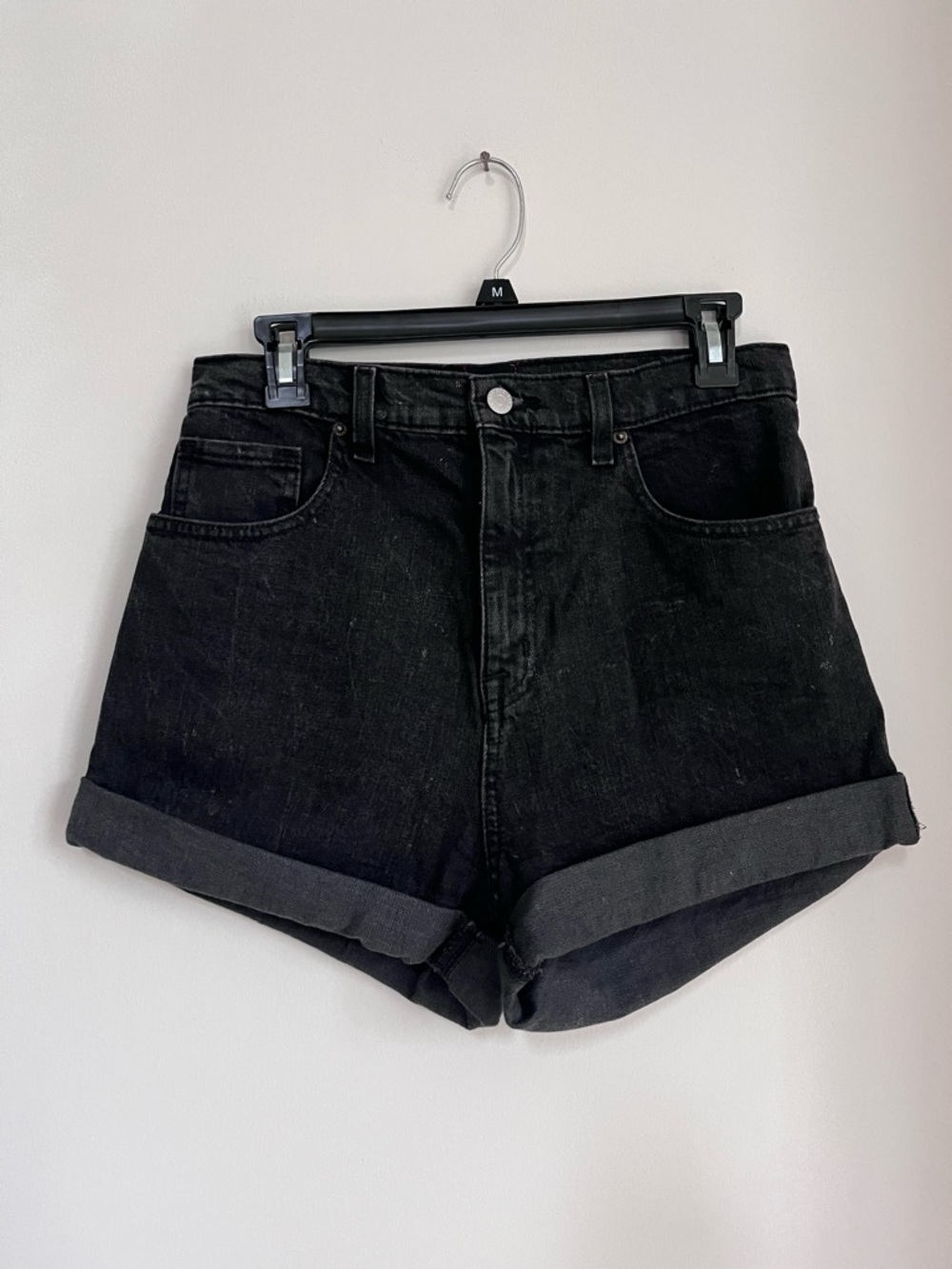 High-Waisted Black Denim Shorts